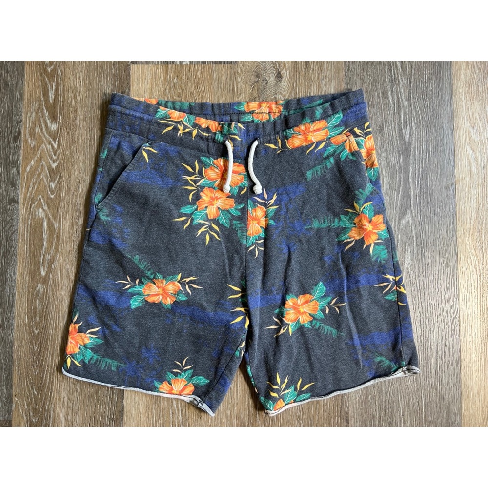 H&M Divided Sweat Shorts Mens Small Grey Blue Hibiscus Floral Tropical